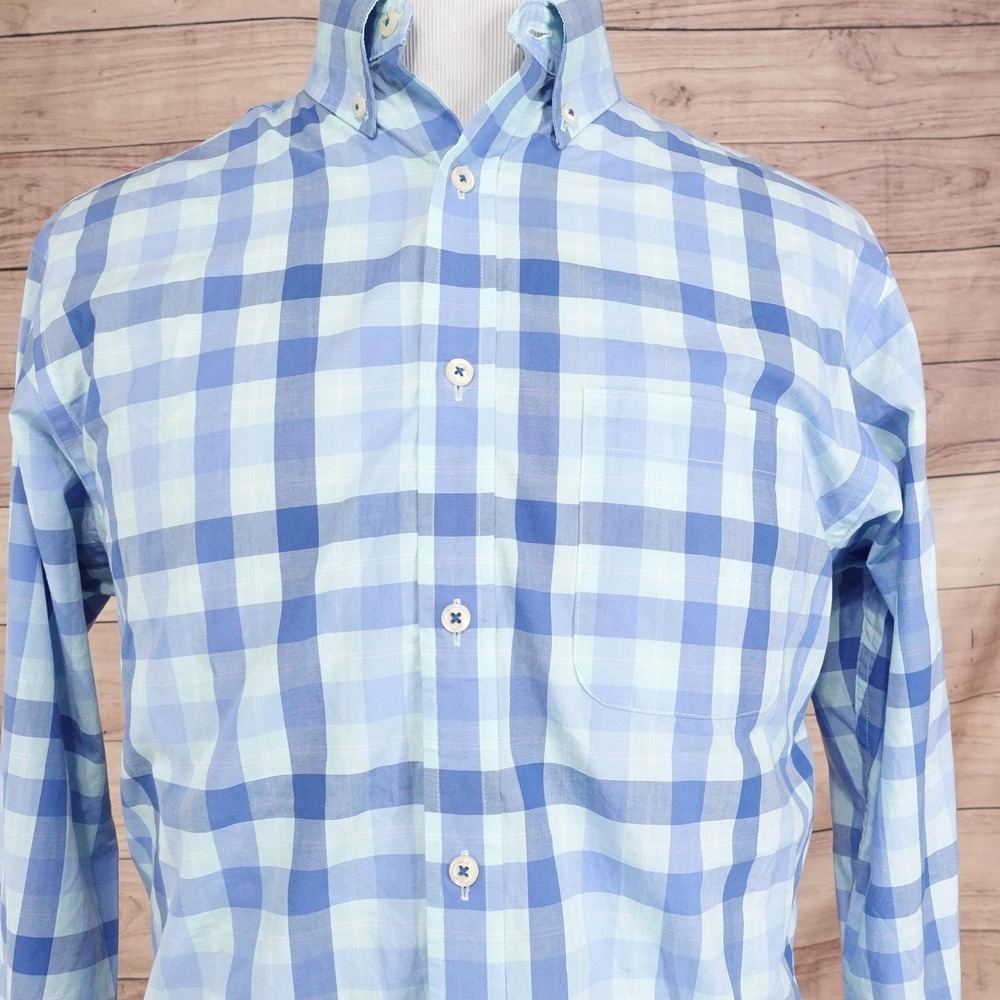 Roundtree & Yorke Shirt Mens Medium Blue Plaid Long Sleeve Button Down Casual